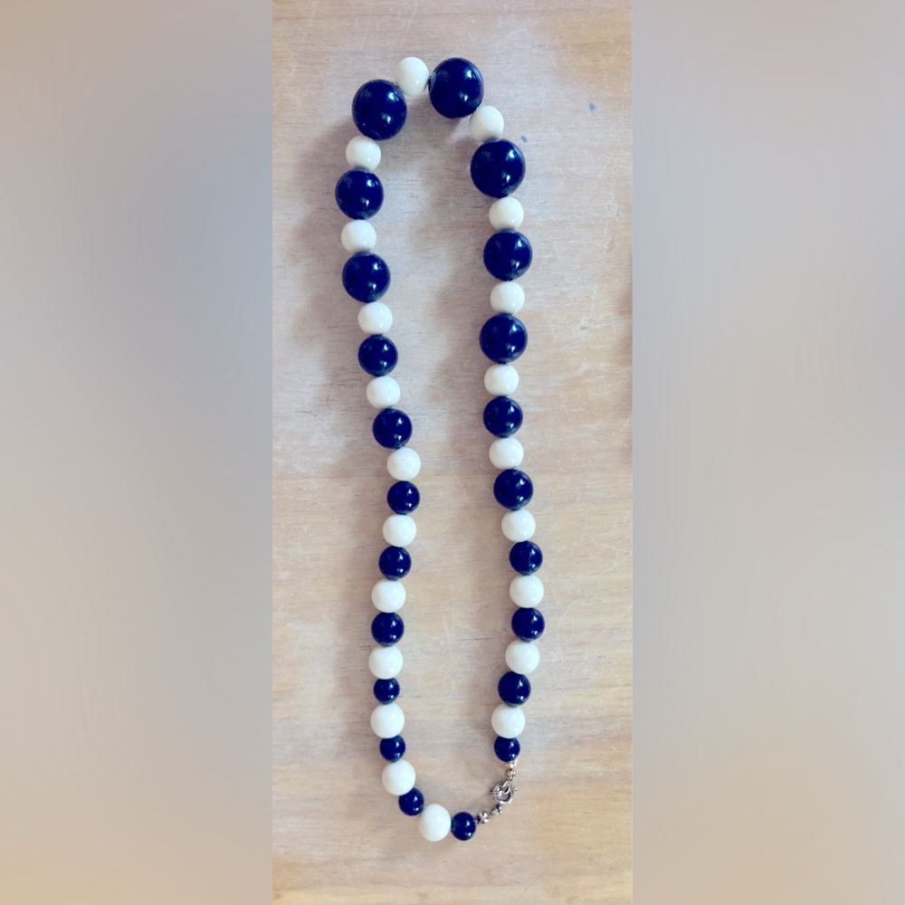 Navy and White Vintage Bead Necklace